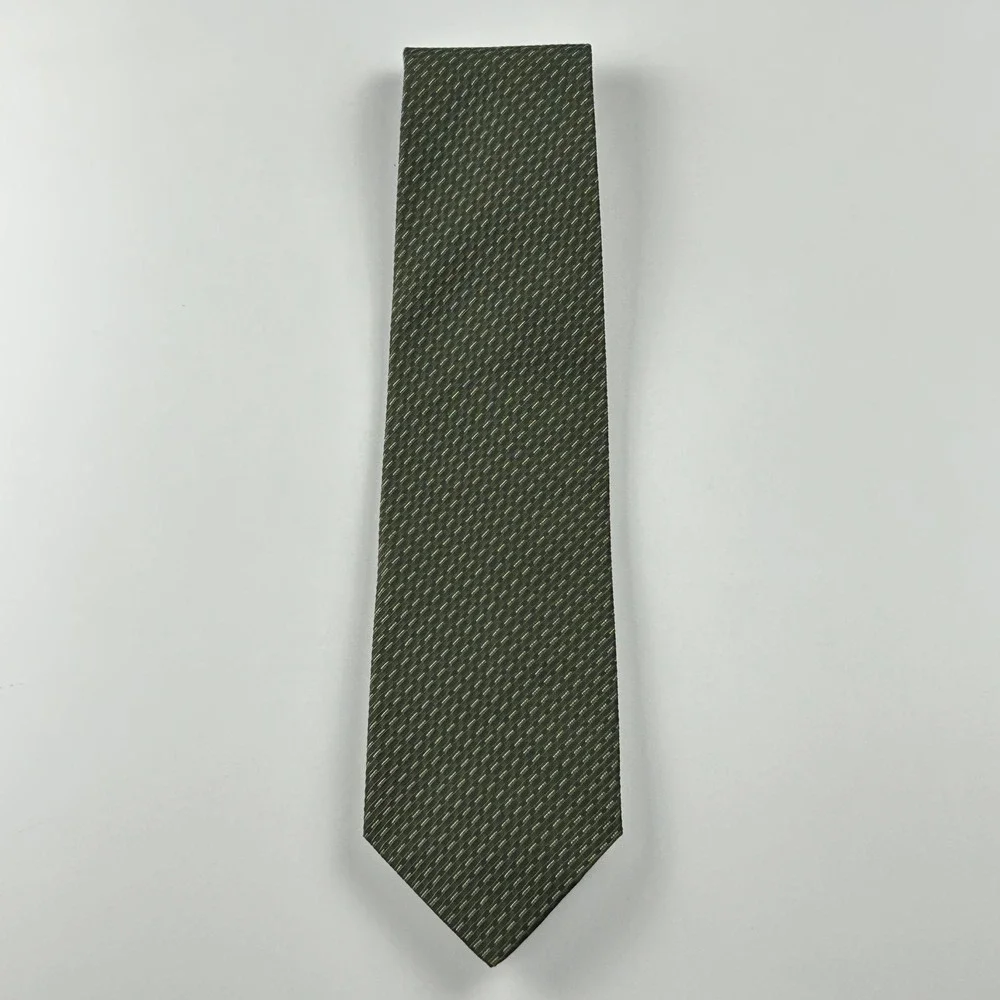 Vintage‎ Alfred Dunhill Green and Gold Geometric Silk Tie Paris